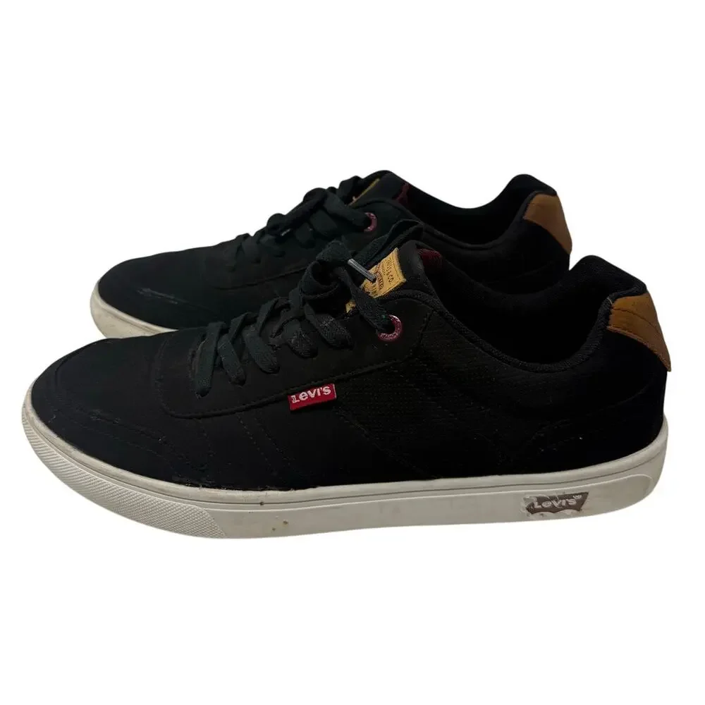 Levi’s Men’s 13 Shoes Black Sneakers Brown Heel Casual Low Top